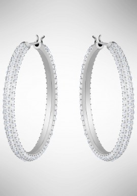 Swarovski Stone Hoop Pierced Earrings, White, Rhodium plating 5389432