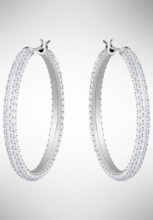 Swarovski Stone Hoop Pierced Earrings, White, Rhodium plating 5389432